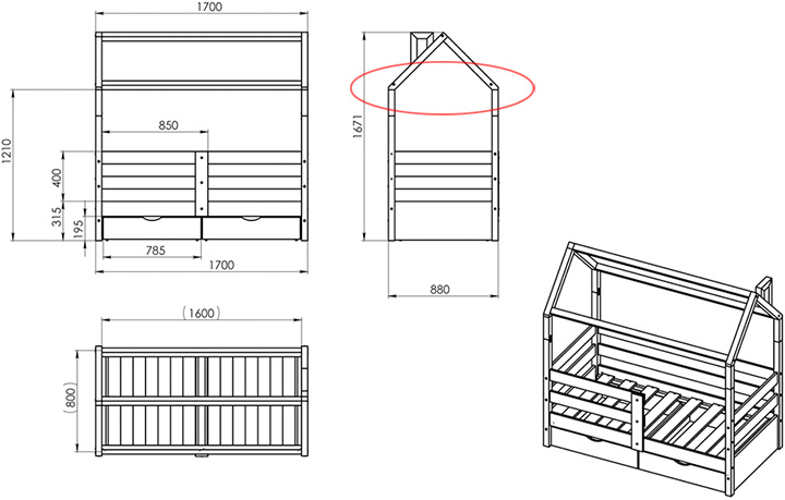 кроватка домик чертеж